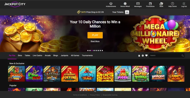 Jackpot City casino homepage screenshot
